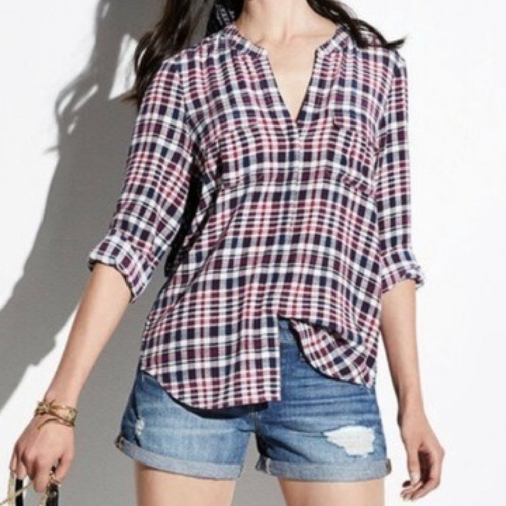Joie 100% Silk Plaid Blouse | Sz L